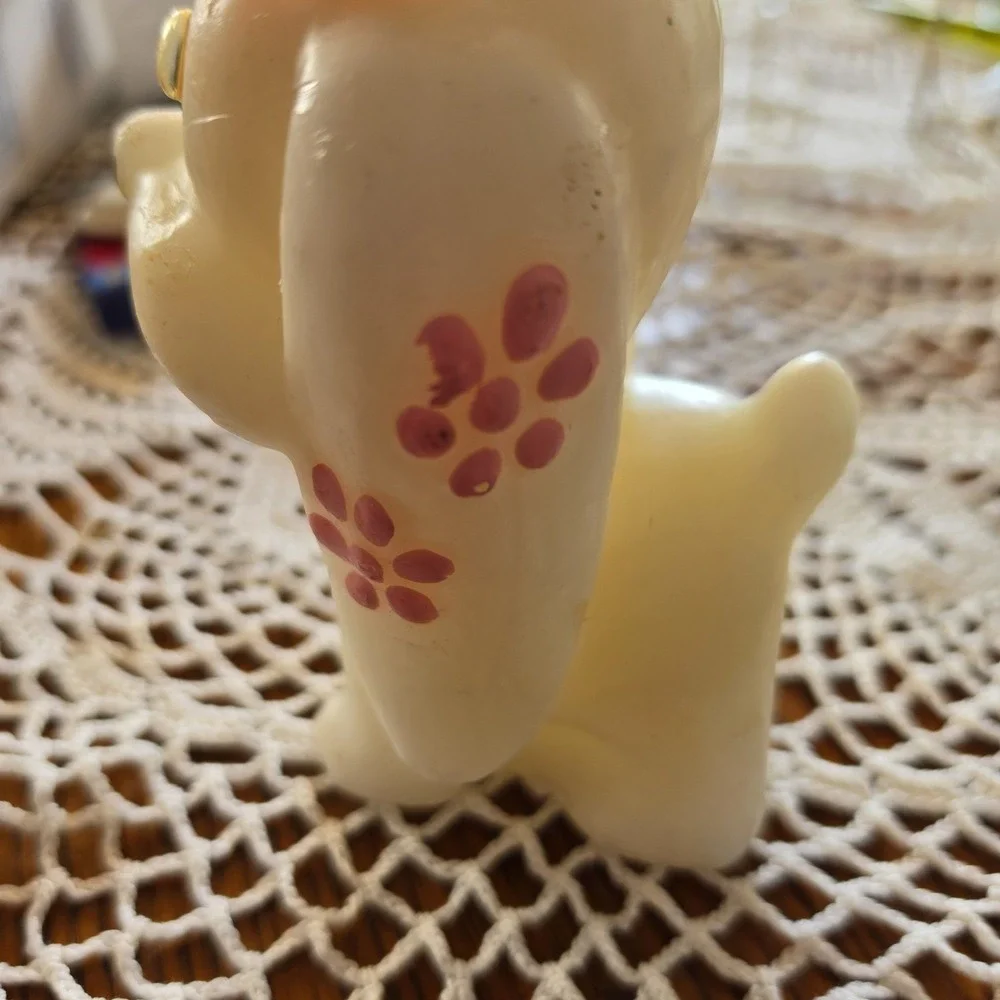 Vintage 1960s 70s Figural Dog Candle Googly Eyes Pink Bow Flowers Kitsch Retro